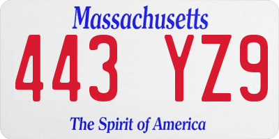 MA license plate 443YZ9