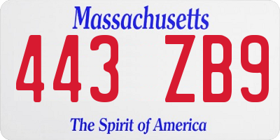 MA license plate 443ZB9
