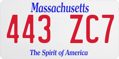 MA license plate 443ZC7