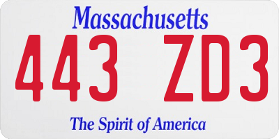 MA license plate 443ZD3