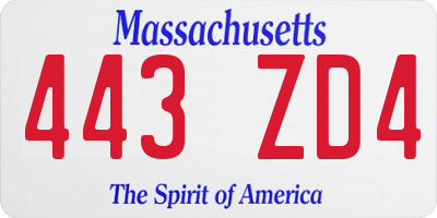 MA license plate 443ZD4
