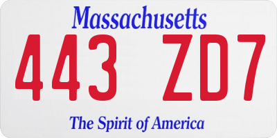 MA license plate 443ZD7