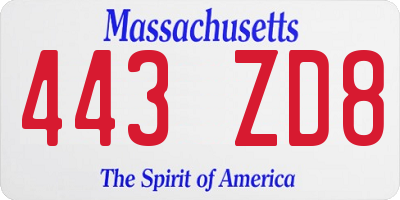 MA license plate 443ZD8