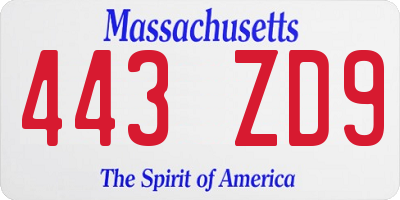 MA license plate 443ZD9