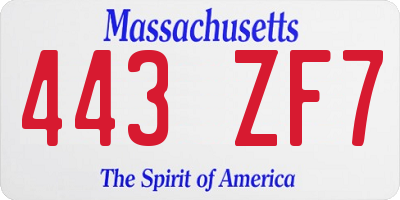 MA license plate 443ZF7