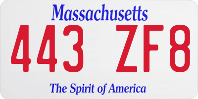 MA license plate 443ZF8
