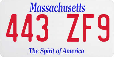 MA license plate 443ZF9