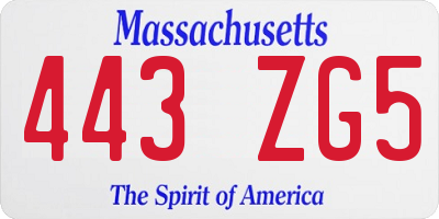 MA license plate 443ZG5