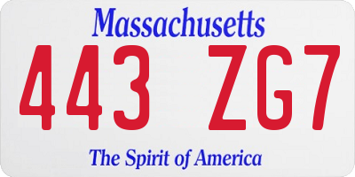 MA license plate 443ZG7