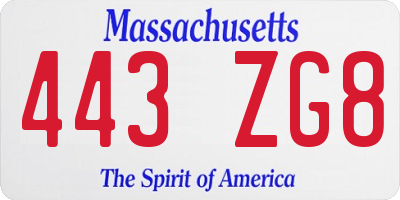MA license plate 443ZG8