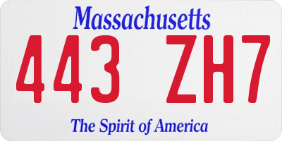 MA license plate 443ZH7