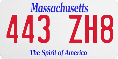 MA license plate 443ZH8