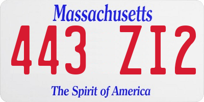 MA license plate 443ZI2