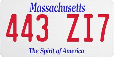 MA license plate 443ZI7