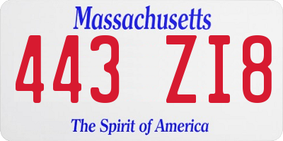 MA license plate 443ZI8