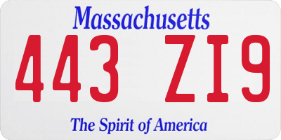 MA license plate 443ZI9