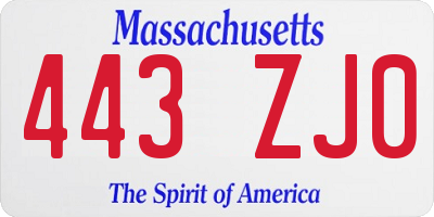 MA license plate 443ZJ0