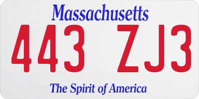 MA license plate 443ZJ3
