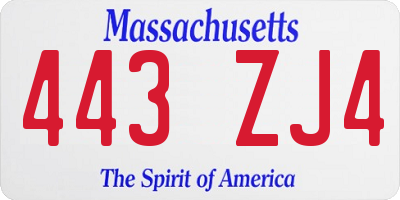 MA license plate 443ZJ4