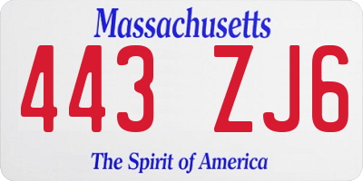 MA license plate 443ZJ6