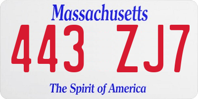 MA license plate 443ZJ7