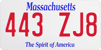 MA license plate 443ZJ8