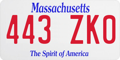 MA license plate 443ZK0