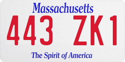 MA license plate 443ZK1