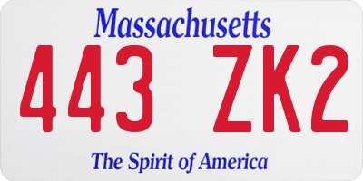 MA license plate 443ZK2