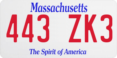 MA license plate 443ZK3
