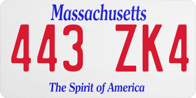 MA license plate 443ZK4