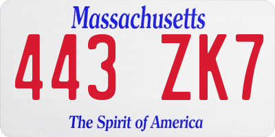 MA license plate 443ZK7