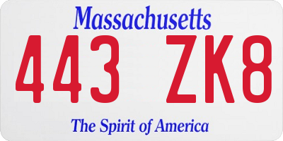 MA license plate 443ZK8