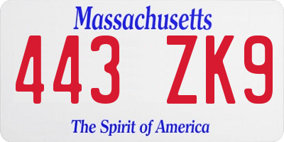 MA license plate 443ZK9