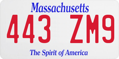 MA license plate 443ZM9