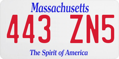 MA license plate 443ZN5