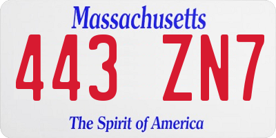 MA license plate 443ZN7