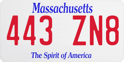 MA license plate 443ZN8