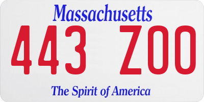 MA license plate 443ZO0