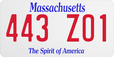 MA license plate 443ZO1