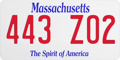MA license plate 443ZO2