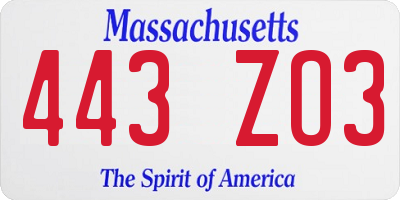 MA license plate 443ZO3