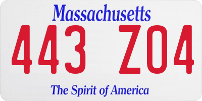 MA license plate 443ZO4