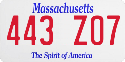 MA license plate 443ZO7