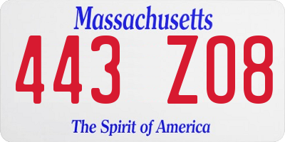 MA license plate 443ZO8