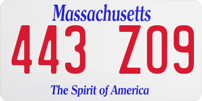 MA license plate 443ZO9