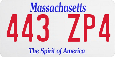 MA license plate 443ZP4