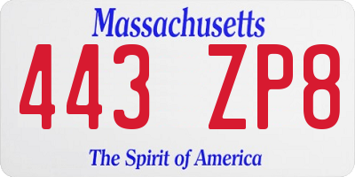 MA license plate 443ZP8