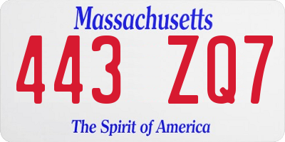 MA license plate 443ZQ7