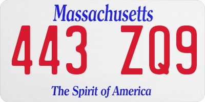 MA license plate 443ZQ9
